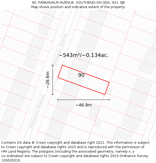 90, PARKANAUR AVENUE, SOUTHEND-ON-SEA, SS1 3JB: Plot and title map