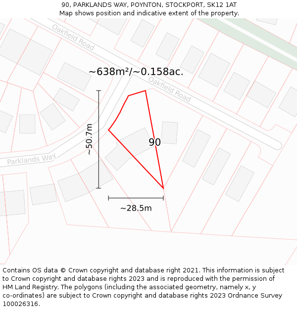 90, PARKLANDS WAY, POYNTON, STOCKPORT, SK12 1AT: Plot and title map
