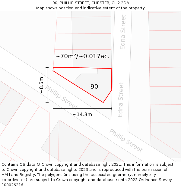 90, PHILLIP STREET, CHESTER, CH2 3DA: Plot and title map