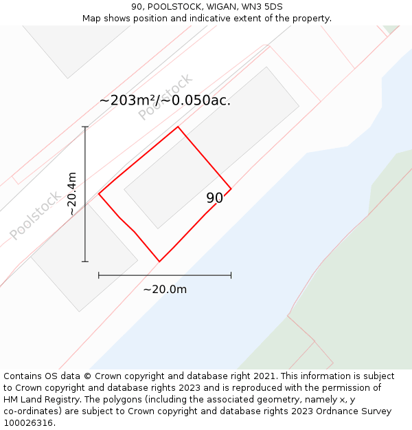 90, POOLSTOCK, WIGAN, WN3 5DS: Plot and title map