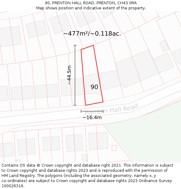 90, PRENTON HALL ROAD, PRENTON, CH43 0RA: Plot and title map