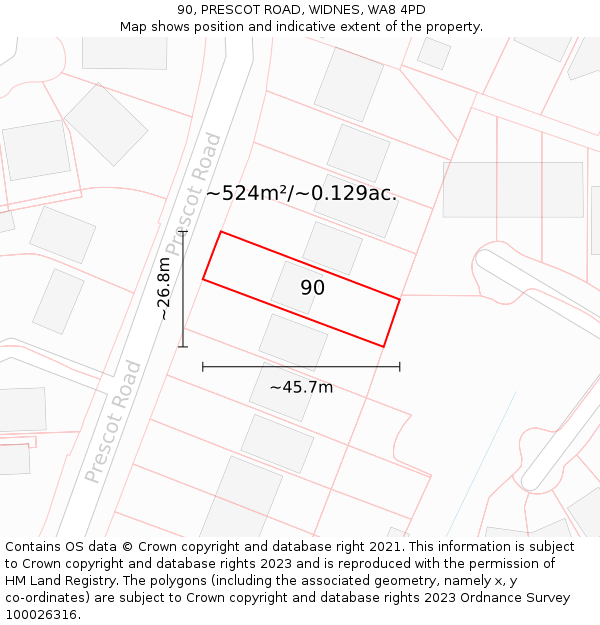 90, PRESCOT ROAD, WIDNES, WA8 4PD: Plot and title map