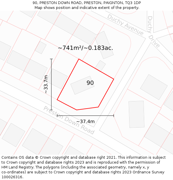 90, PRESTON DOWN ROAD, PRESTON, PAIGNTON, TQ3 1DP: Plot and title map