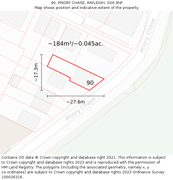 90, PRIORY CHASE, RAYLEIGH, SS6 9NF: Plot and title map
