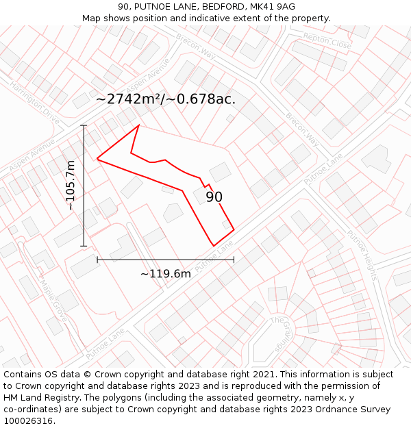 90, PUTNOE LANE, BEDFORD, MK41 9AG: Plot and title map