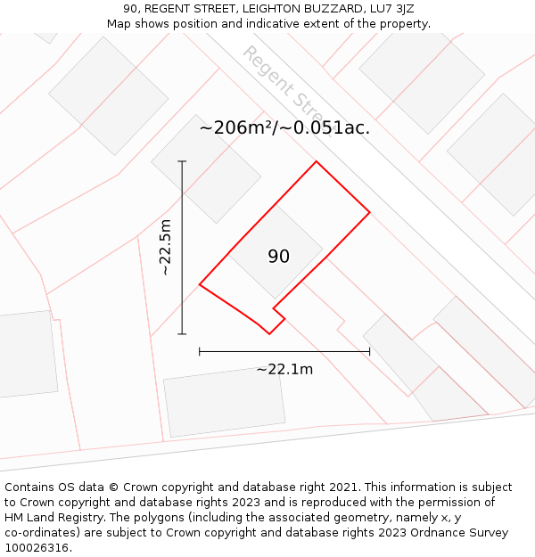 90, REGENT STREET, LEIGHTON BUZZARD, LU7 3JZ: Plot and title map