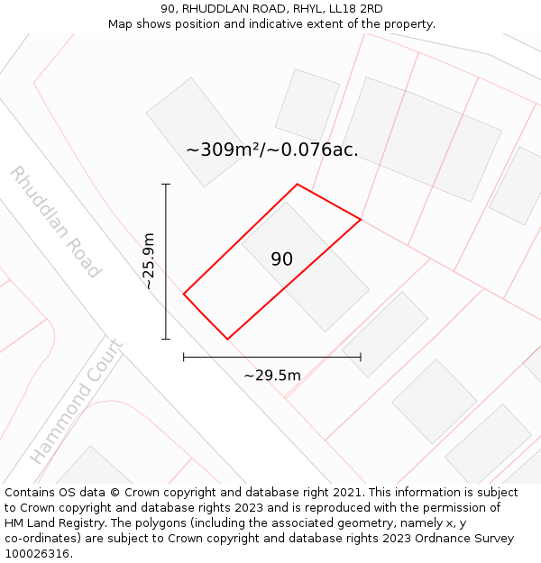 90, RHUDDLAN ROAD, RHYL, LL18 2RD: Plot and title map