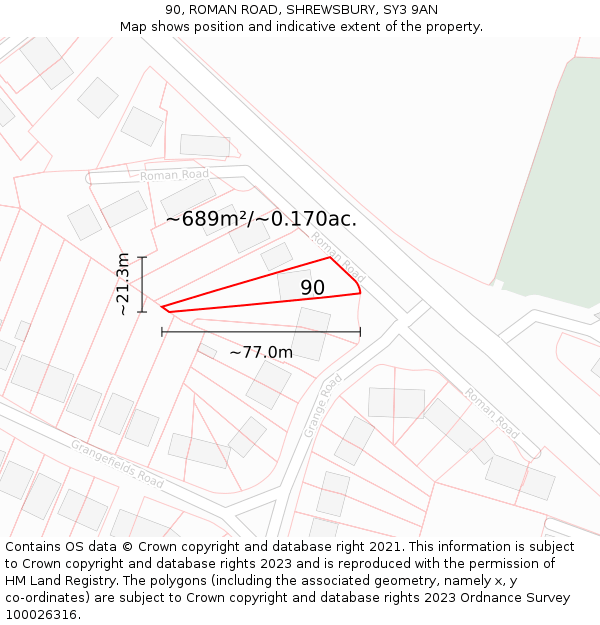 90, ROMAN ROAD, SHREWSBURY, SY3 9AN: Plot and title map