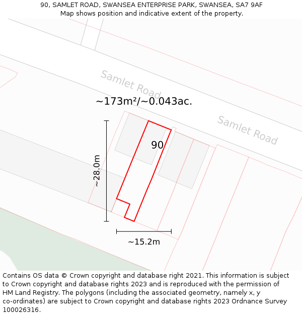 90, SAMLET ROAD, SWANSEA ENTERPRISE PARK, SWANSEA, SA7 9AF: Plot and title map