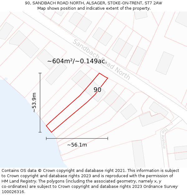 90, SANDBACH ROAD NORTH, ALSAGER, STOKE-ON-TRENT, ST7 2AW: Plot and title map