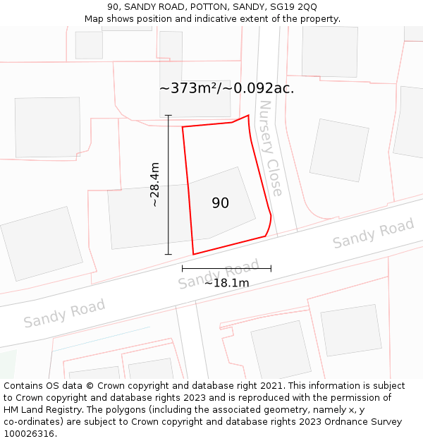 90, SANDY ROAD, POTTON, SANDY, SG19 2QQ: Plot and title map