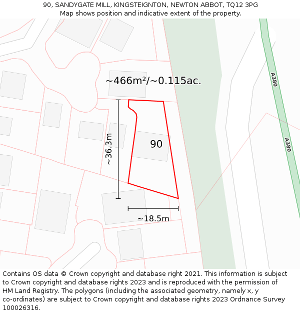 90, SANDYGATE MILL, KINGSTEIGNTON, NEWTON ABBOT, TQ12 3PG: Plot and title map