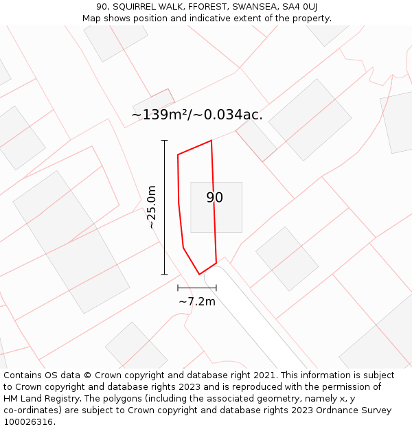 90, SQUIRREL WALK, FFOREST, SWANSEA, SA4 0UJ: Plot and title map