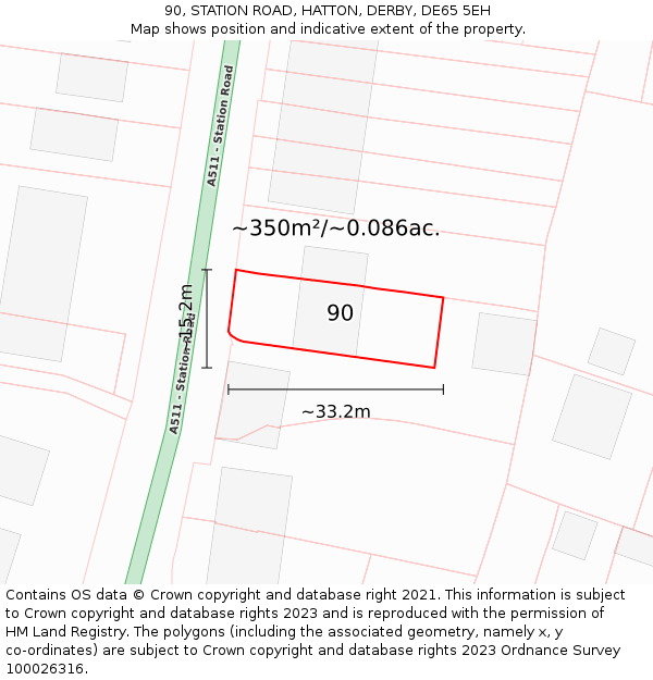 90, STATION ROAD, HATTON, DERBY, DE65 5EH: Plot and title map