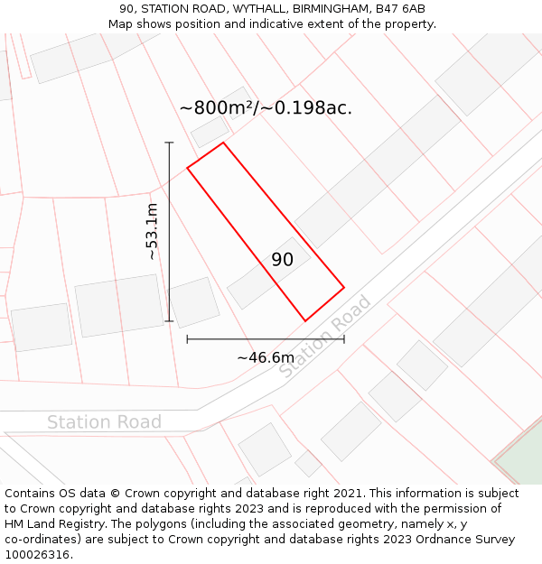 90, STATION ROAD, WYTHALL, BIRMINGHAM, B47 6AB: Plot and title map