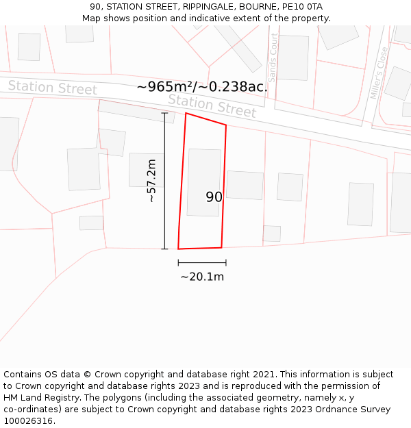 90, STATION STREET, RIPPINGALE, BOURNE, PE10 0TA: Plot and title map