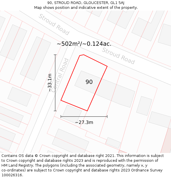 90, STROUD ROAD, GLOUCESTER, GL1 5AJ: Plot and title map