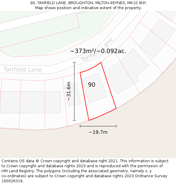 90, TANFIELD LANE, BROUGHTON, MILTON KEYNES, MK10 9NY: Plot and title map