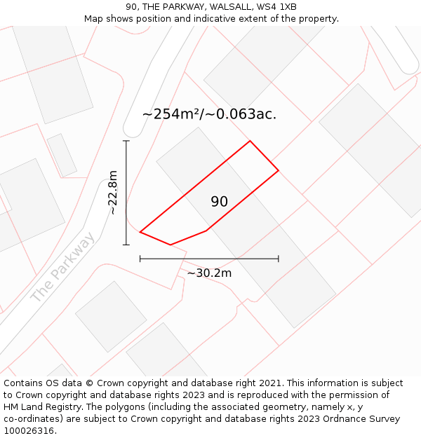 90, THE PARKWAY, WALSALL, WS4 1XB: Plot and title map