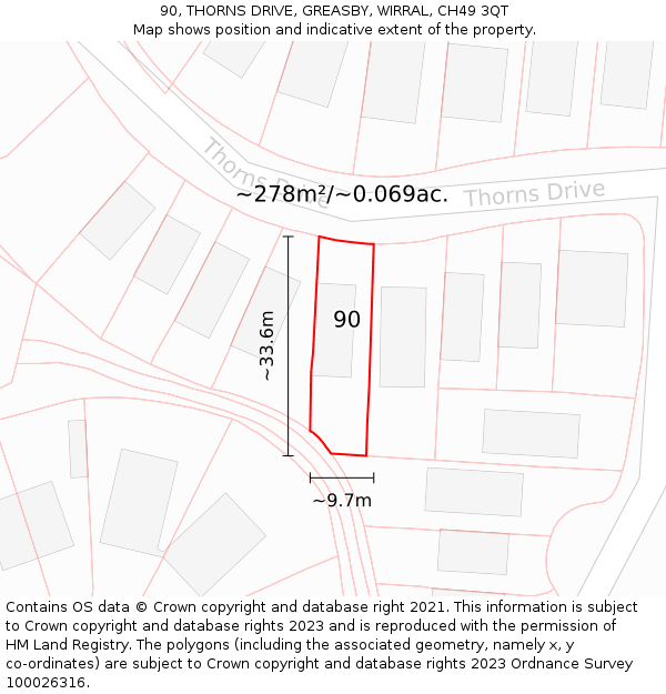 90, THORNS DRIVE, GREASBY, WIRRAL, CH49 3QT: Plot and title map