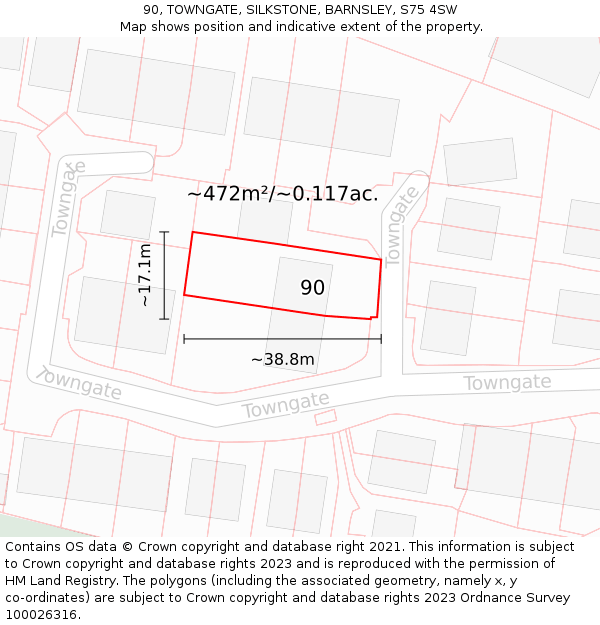 90, TOWNGATE, SILKSTONE, BARNSLEY, S75 4SW: Plot and title map