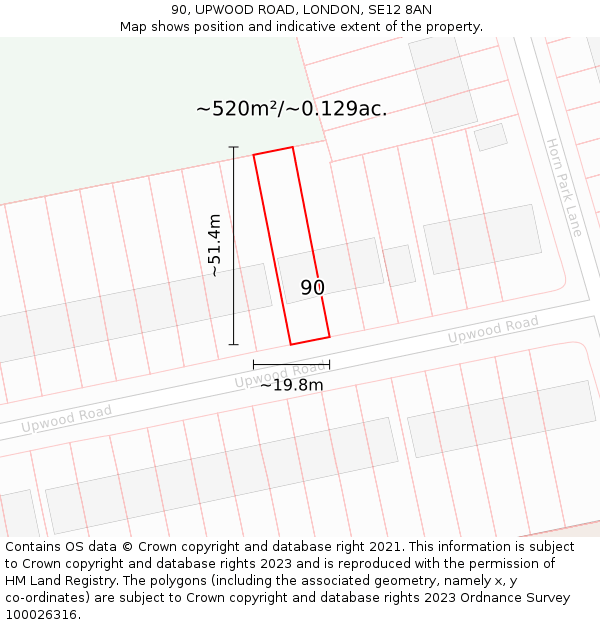 90, UPWOOD ROAD, LONDON, SE12 8AN: Plot and title map