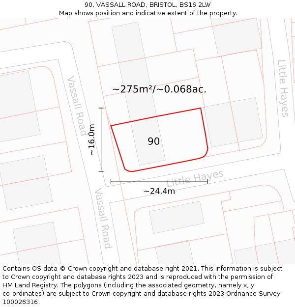 90, VASSALL ROAD, BRISTOL, BS16 2LW: Plot and title map