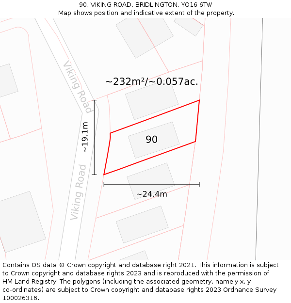 90, VIKING ROAD, BRIDLINGTON, YO16 6TW: Plot and title map