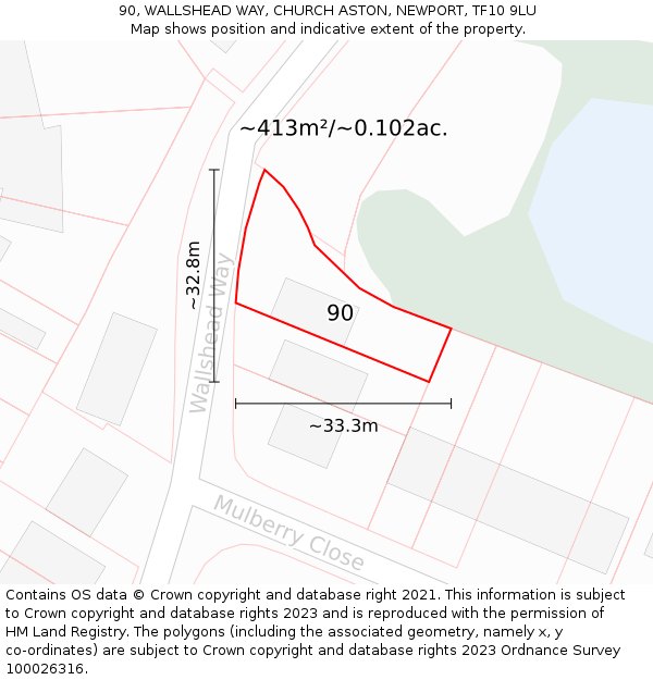 90, WALLSHEAD WAY, CHURCH ASTON, NEWPORT, TF10 9LU: Plot and title map