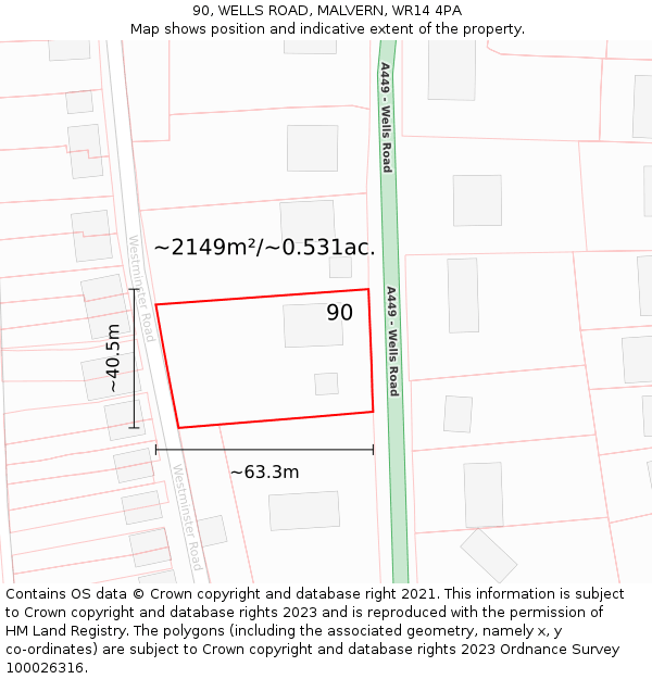 90, WELLS ROAD, MALVERN, WR14 4PA: Plot and title map