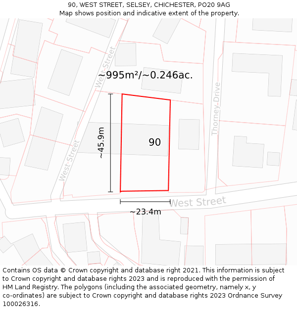 90, WEST STREET, SELSEY, CHICHESTER, PO20 9AG: Plot and title map