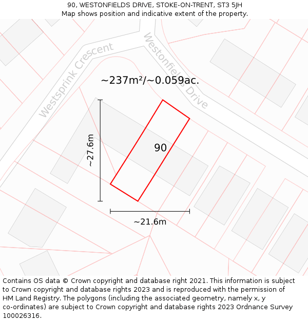 90, WESTONFIELDS DRIVE, STOKE-ON-TRENT, ST3 5JH: Plot and title map