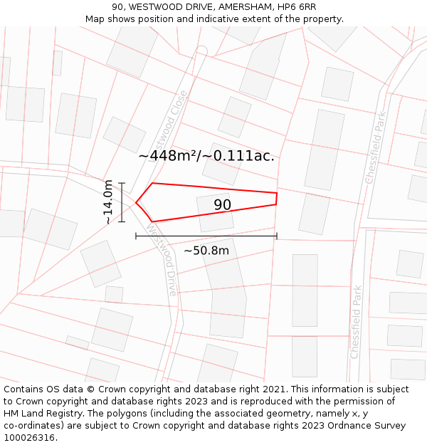 90, WESTWOOD DRIVE, AMERSHAM, HP6 6RR: Plot and title map