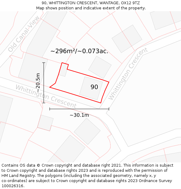 90, WHITTINGTON CRESCENT, WANTAGE, OX12 9TZ: Plot and title map