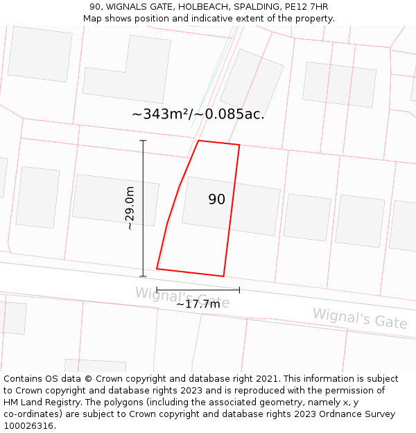90, WIGNALS GATE, HOLBEACH, SPALDING, PE12 7HR: Plot and title map
