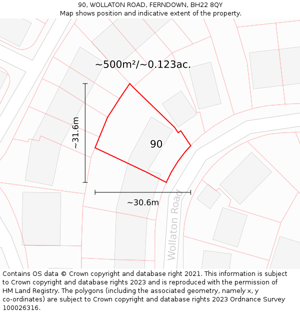 90, WOLLATON ROAD, FERNDOWN, BH22 8QY: Plot and title map