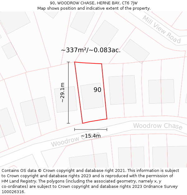 90, WOODROW CHASE, HERNE BAY, CT6 7JW: Plot and title map