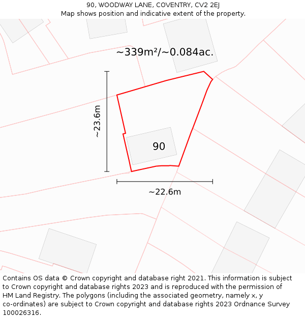 90, WOODWAY LANE, COVENTRY, CV2 2EJ: Plot and title map