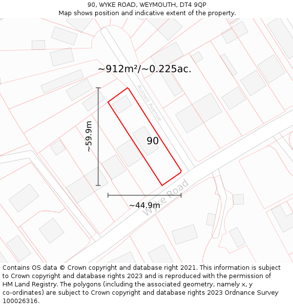 90, WYKE ROAD, WEYMOUTH, DT4 9QP: Plot and title map