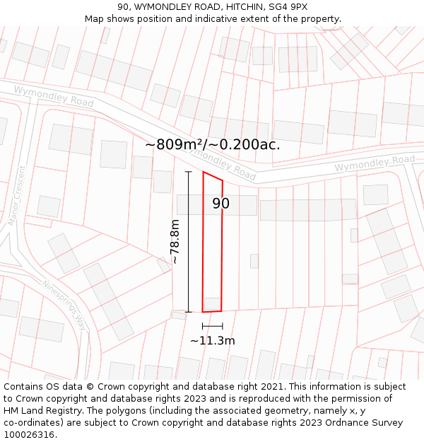 90, WYMONDLEY ROAD, HITCHIN, SG4 9PX: Plot and title map