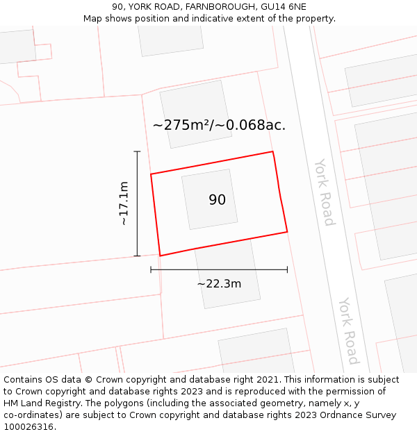 90, YORK ROAD, FARNBOROUGH, GU14 6NE: Plot and title map