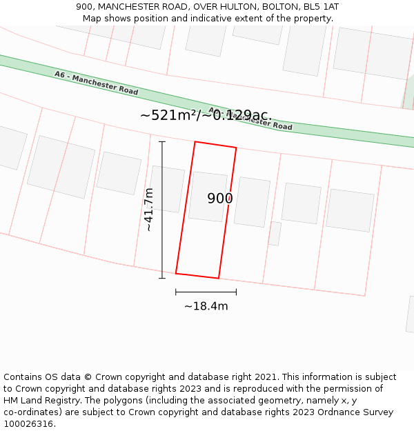 900, MANCHESTER ROAD, OVER HULTON, BOLTON, BL5 1AT: Plot and title map