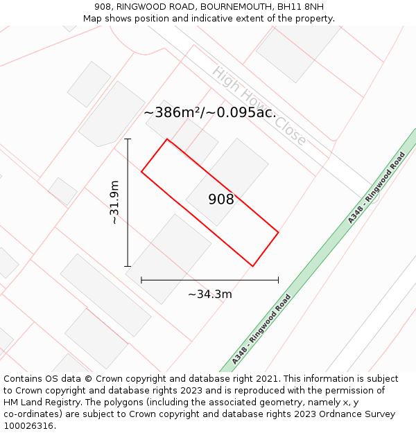 908, RINGWOOD ROAD, BOURNEMOUTH, BH11 8NH: Plot and title map