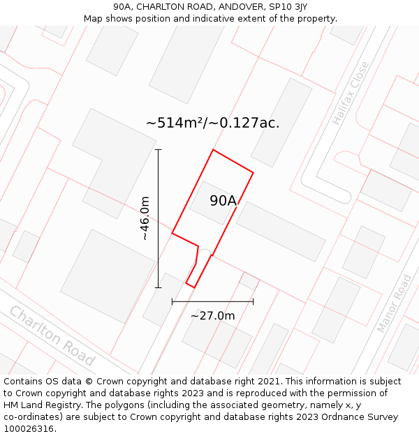 90A, CHARLTON ROAD, ANDOVER, SP10 3JY: Plot and title map