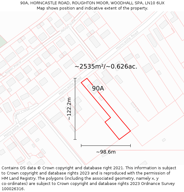 90A, HORNCASTLE ROAD, ROUGHTON MOOR, WOODHALL SPA, LN10 6UX: Plot and title map