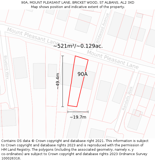 90A, MOUNT PLEASANT LANE, BRICKET WOOD, ST ALBANS, AL2 3XD: Plot and title map