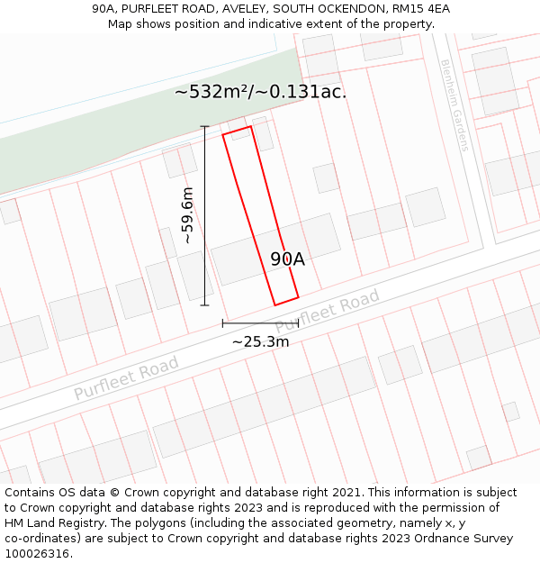 90A, PURFLEET ROAD, AVELEY, SOUTH OCKENDON, RM15 4EA: Plot and title map