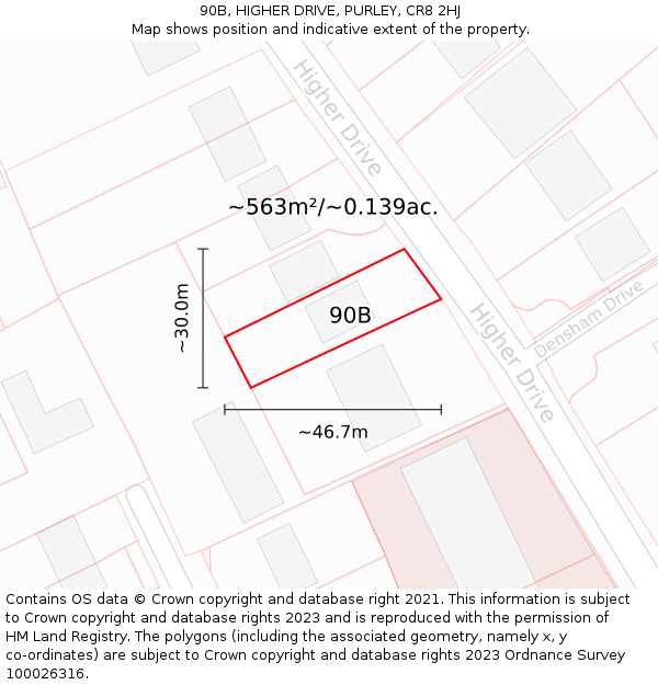 90B, HIGHER DRIVE, PURLEY, CR8 2HJ: Plot and title map