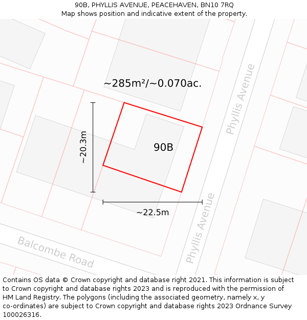 90B, PHYLLIS AVENUE, PEACEHAVEN, BN10 7RQ: Plot and title map