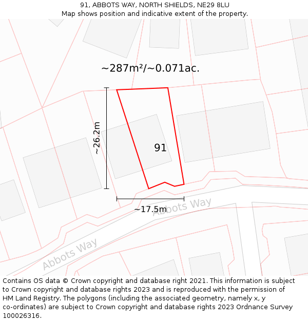 91, ABBOTS WAY, NORTH SHIELDS, NE29 8LU: Plot and title map